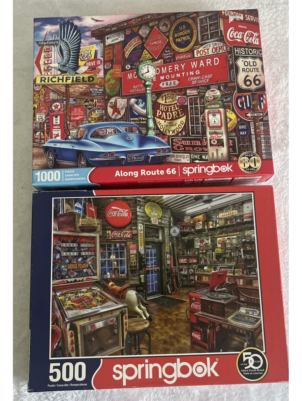 VINTAGE AMERICANA LOT! Springbok 1500 Pc Total Puzzles Route 66 & General Store